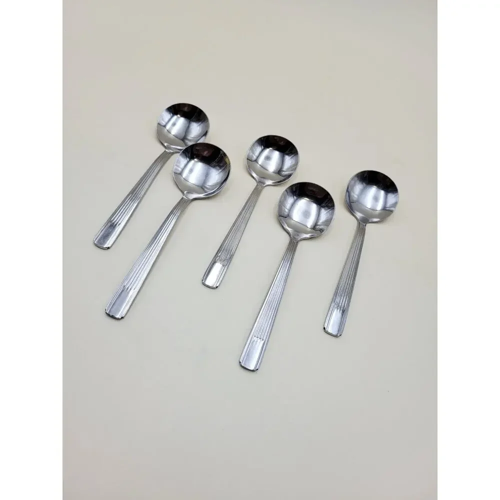 Cortland Estate Stainless Steel Round Bowl Soup Spoons Set of 5 Ribbed Handle